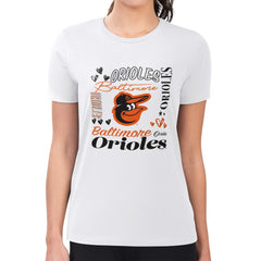 Baltimore Orioles G-III 4Her by Carl Banks Women's Super-Slim Fit Lightweight Collage Team Graphic Crew Neck T-Shirt - White - MLB Sale