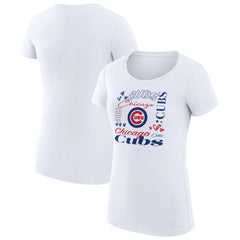 Chicago Cubs G-III 4Her by Carl Banks Women's Super-Slim Fit Lightweight Collage Team Graphic Crew Neck T-Shirt - White - MLB Sale