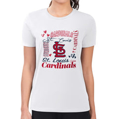 St. Louis Cardinals G-III 4Her by Carl Banks Women's Super-Slim Fit Lightweight Collage Team Graphic Crew Neck T-Shirt - White - MLB on Sale