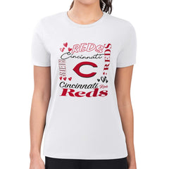 Cincinnati Reds G-III 4Her by Carl Banks Women's Super-Slim Fit Lightweight Collage Team Graphic Crew Neck T-Shirt - White - MLB Discount