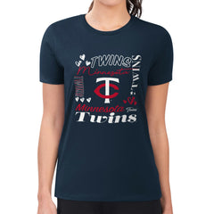 Minnesota Twins G-III 4Her by Carl Banks Women's Super-Slim Fit Lightweight Collage Team Graphic Crew Neck T-Shirt - Navy - MLB Sale