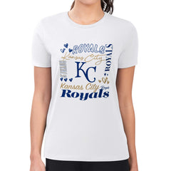 Kansas City Royals G-III 4Her by Carl Banks Women's Super-Slim Fit Lightweight Collage Team Graphic Crew Neck T-Shirt - White - MLB on Sale