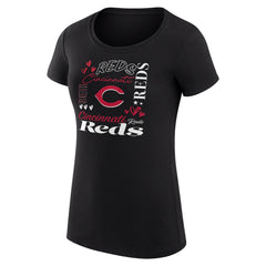 Cincinnati Reds G-III 4Her by Carl Banks Women's Super-Slim Fit Lightweight Collage Team Graphic Crew Neck T-Shirt - Black - MLB Lifestyle