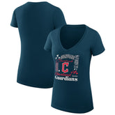 Cleveland Guardians G-III 4Her by Carl Banks Women's Super-Slim Fit Lightweight Collage Team Graphic V-Neck T-Shirt - Navy - MLB Sale