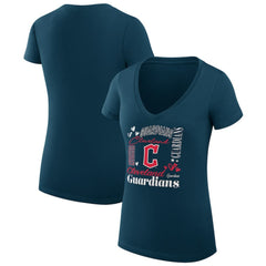 Cleveland Guardians G-III 4Her by Carl Banks Women's Super-Slim Fit Lightweight Collage Team Graphic V-Neck T-Shirt - Navy - MLB Sale