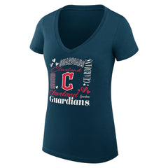 Cleveland Guardians G-III 4Her by Carl Banks Women's Super-Slim Fit Lightweight Collage Team Graphic V-Neck T-Shirt - Navy - MLB Sale