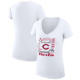 Cincinnati Reds G-III 4Her by Carl Banks Women's Super-Slim Fit Lightweight Collage Team Graphic V-Neck T-Shirt - White - MLB Sale