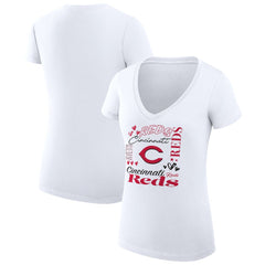 Cincinnati Reds G-III 4Her by Carl Banks Women's Super-Slim Fit Lightweight Collage Team Graphic V-Neck T-Shirt - White - MLB Sale