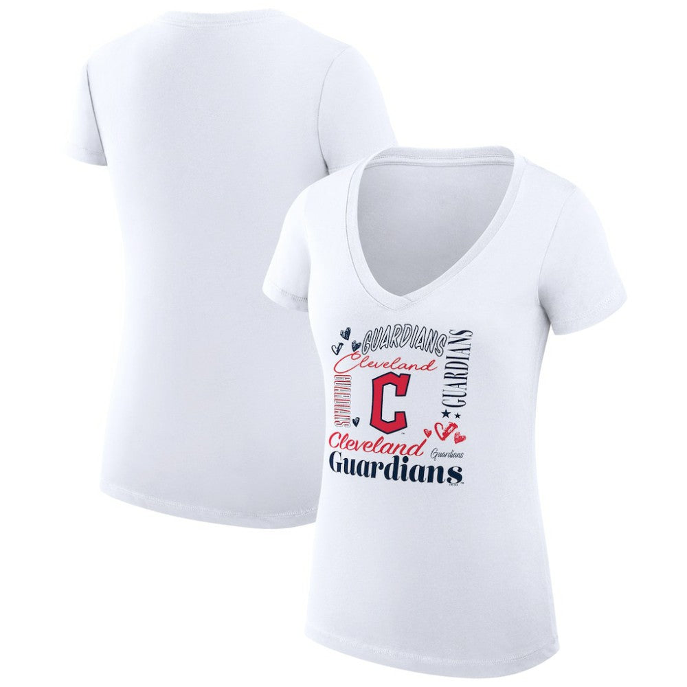 Cleveland Guardians G-III 4Her by Carl Banks Women's Super-Slim Fit Lightweight Collage Team Graphic V-Neck T-Shirt - White - MLB Discount