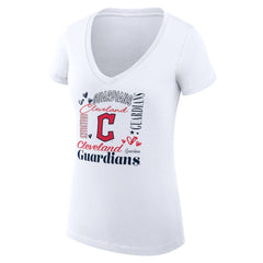 Cleveland Guardians G-III 4Her by Carl Banks Women's Super-Slim Fit Lightweight Collage Team Graphic V-Neck T-Shirt - White - MLB Discount