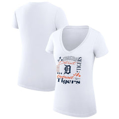 Detroit Tigers G-III 4Her by Carl Banks Women's Super-Slim Fit Lightweight Collage Team Graphic V-Neck T-Shirt - White - MLB Discount