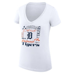 Detroit Tigers G-III 4Her by Carl Banks Women's Super-Slim Fit Lightweight Collage Team Graphic V-Neck T-Shirt - White - MLB Discount