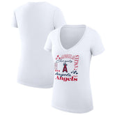 Los Angeles Angels G-III 4Her by Carl Banks Women's Super-Slim Fit Lightweight Collage Team Graphic V-Neck T-Shirt - White - MLB Sale