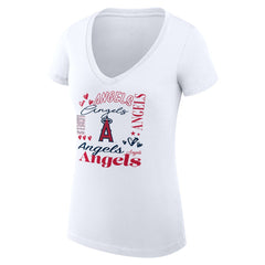 Los Angeles Angels G-III 4Her by Carl Banks Women's Super-Slim Fit Lightweight Collage Team Graphic V-Neck T-Shirt - White - MLB Sale