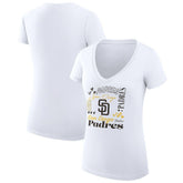 San Diego Padres G-III 4Her by Carl Banks Women's Super-Slim Fit Lightweight Collage Team Graphic V-Neck T-Shirt - White - MLB Discount