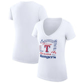 Texas Rangers G-III 4Her by Carl Banks Women's Super-Slim Fit Lightweight Collage Team Graphic V-Neck T-Shirt - White - MLB Lifestyle