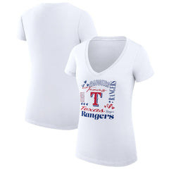 Texas Rangers G-III 4Her by Carl Banks Women's Super-Slim Fit Lightweight Collage Team Graphic V-Neck T-Shirt - White - MLB Lifestyle
