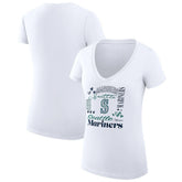 Seattle Mariners G-III 4Her by Carl Banks Women's Super-Slim Fit Lightweight Collage Team Graphic V-Neck T-Shirt - White - MLB Sale