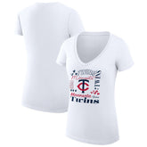 Minnesota Twins G-III 4Her by Carl Banks Women's Super-Slim Fit Lightweight Collage Team Graphic V-Neck T-Shirt - White - MLB Sale