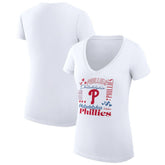 Philadelphia Phillies G-III 4Her by Carl Banks Women's Super-Slim Fit Lightweight Collage Team Graphic V-Neck T-Shirt - White - MLB Sale