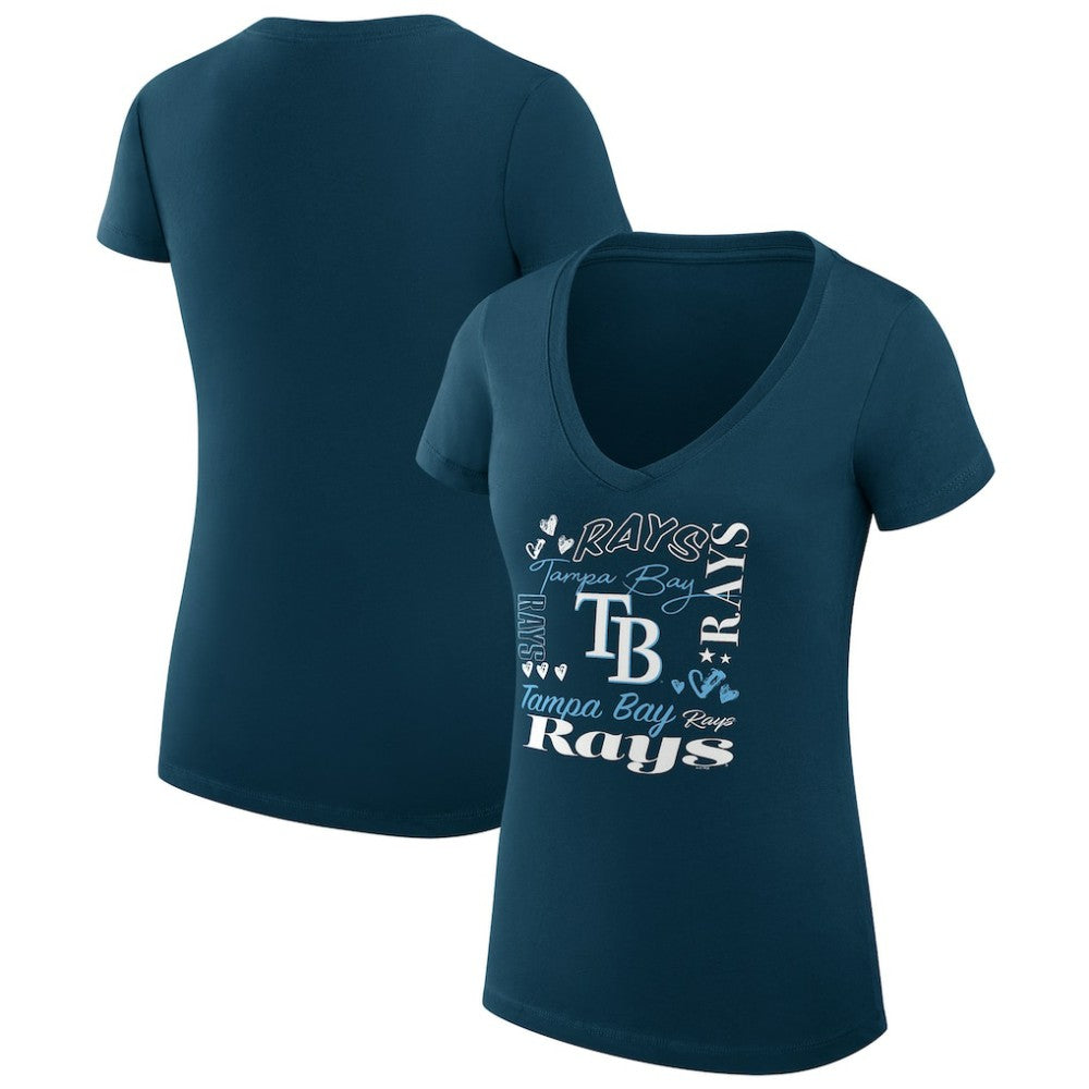 Tampa Bay Rays G-III 4Her by Carl Banks Women's Super-Slim Fit Lightweight Collage Team Graphic V-Neck T-Shirt - Navy - MLB Discount
