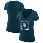 Tampa Bay Rays G-III 4Her by Carl Banks Women's Super-Slim Fit Lightweight Collage Team Graphic V-Neck T-Shirt - Navy - MLB Discount
