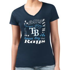 Tampa Bay Rays G-III 4Her by Carl Banks Women's Super-Slim Fit Lightweight Collage Team Graphic V-Neck T-Shirt - Navy - MLB Discount