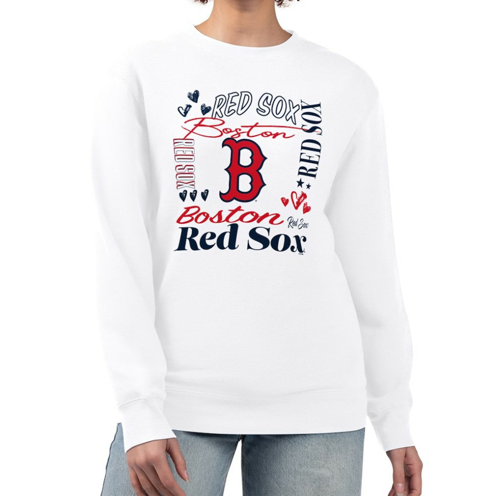 Boston Red Sox G-III 4Her by Carl Banks Women's Collage Team Graphic Fleece Pullover Hoodie - White - MLB Sale
