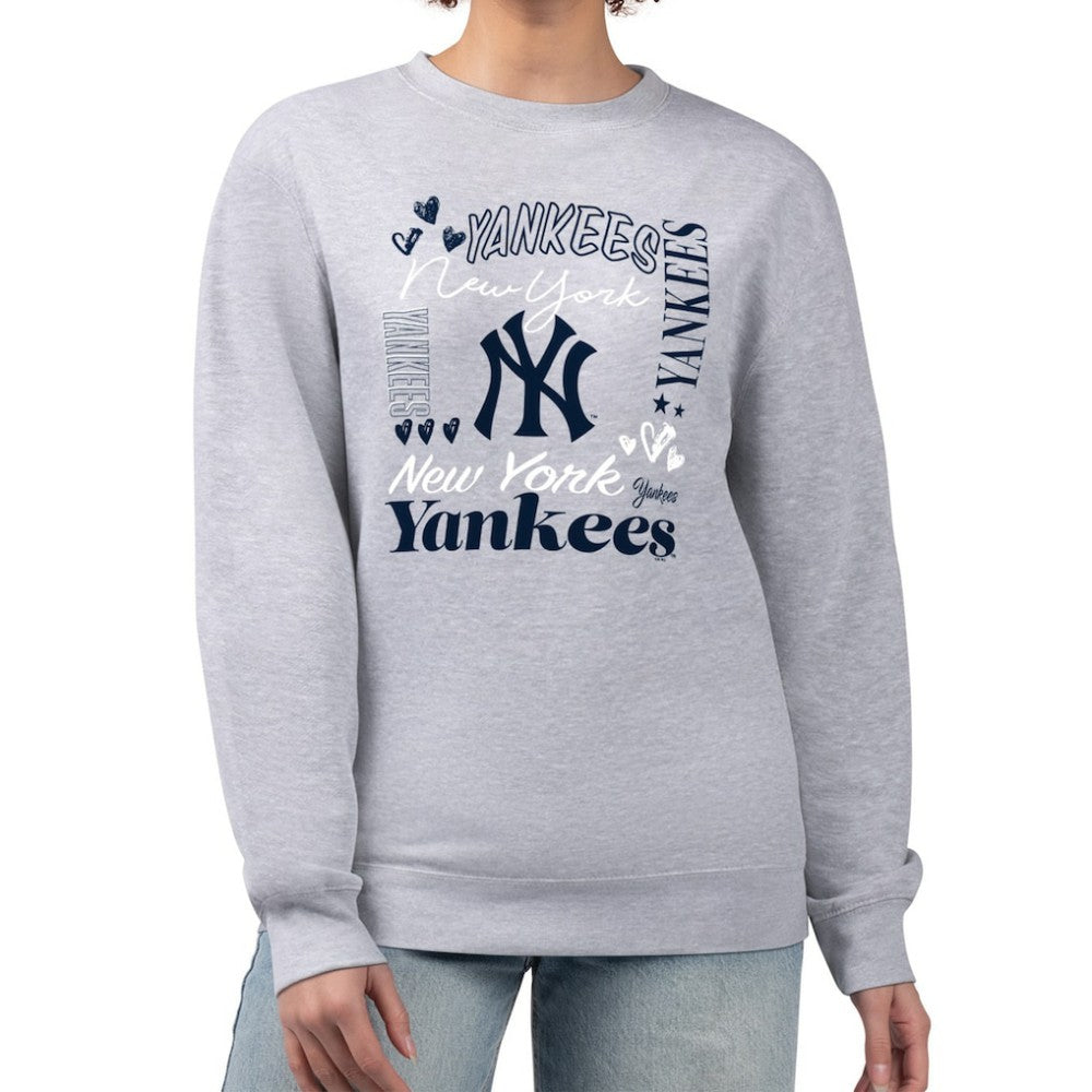 New York Yankees G-III 4Her by Carl Banks Women's Collage Team Graphic Fleece Pullover Hoodie - Heather Gray - MLB Sale