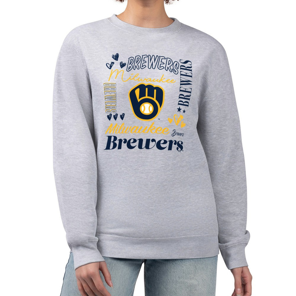 Milwaukee Brewers G-III 4Her by Carl Banks Women's Collage Team Graphic Fleece Pullover Hoodie - Heather Gray - MLB Sale