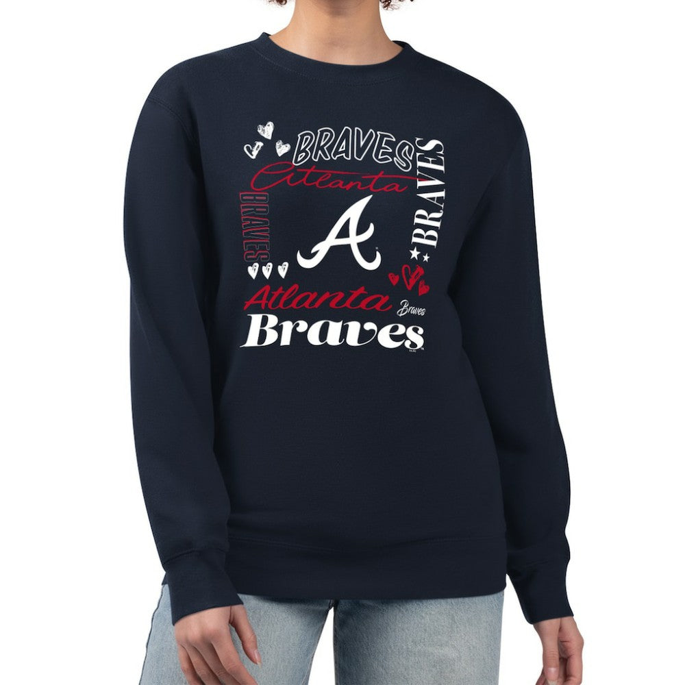 Atlanta Braves G-III 4Her by Carl Banks Women's Collage Team Graphic Fleece Pullover Hoodie - Navy - MLB Lifestyle