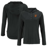 Baltimore Orioles Cutter & Buck Women's Coastline Epic Comfort Eco Recycled Hoodie Raglan Long Sleeve T-Shirt - Black - MLB Lifestyle