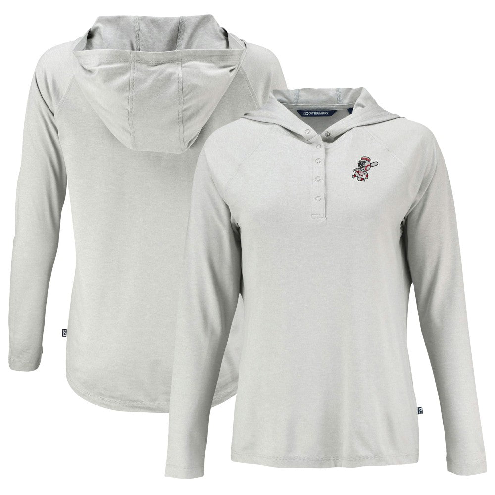 Cincinnati Reds Cutter & Buck Women's Cooperstown Collection Coastline Epic Comfort Eco Recycled Hoodie Raglan Long Sleeve T-Shirt - Gray - MLB on Sale