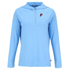 Philadelphia Phillies Cutter & Buck Women's Cooperstown Collection Coastline Epic Comfort Eco Recycled Hoodie Raglan Long Sleeve T-Shirt - Powder Blue - MLB Discount