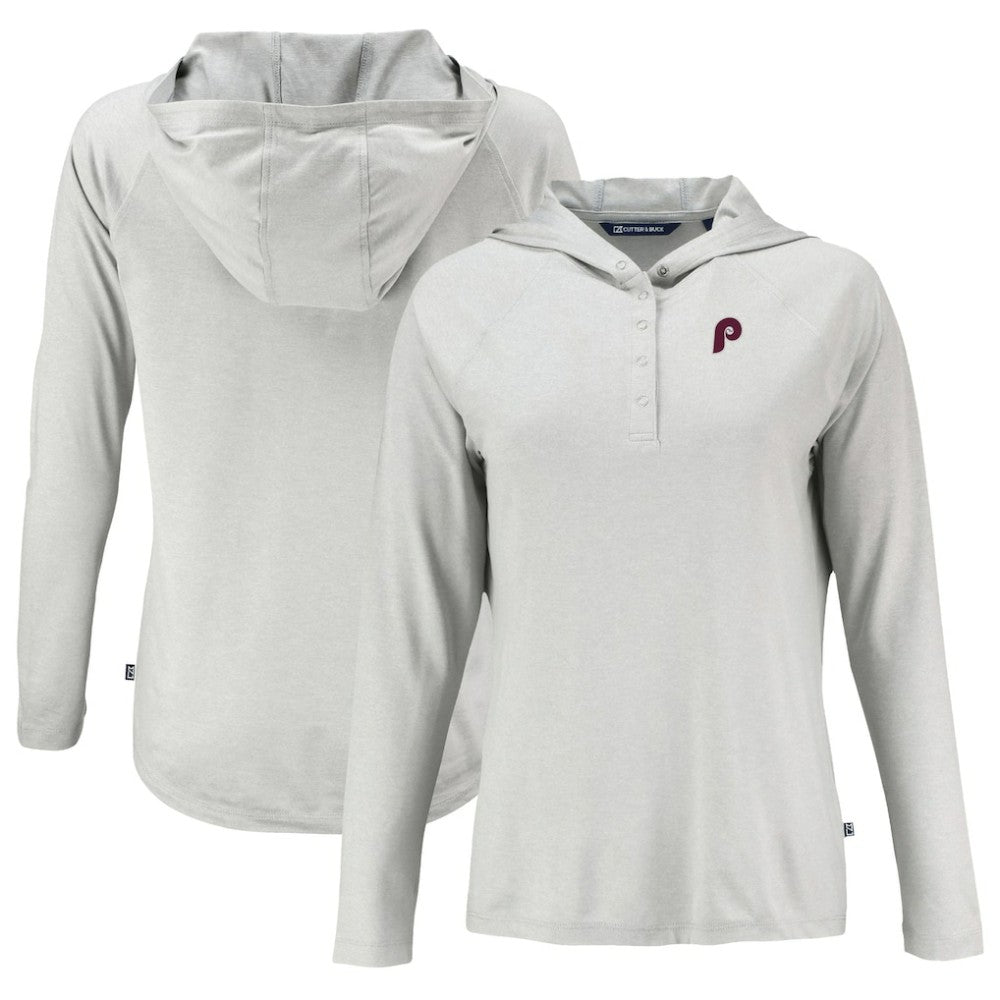 Philadelphia Phillies Cutter & Buck Women's Cooperstown Collection Coastline Epic Comfort Eco Recycled Hoodie Raglan Long Sleeve T-Shirt - Gray - MLB Sale