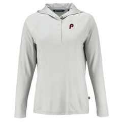Philadelphia Phillies Cutter & Buck Women's Cooperstown Collection Coastline Epic Comfort Eco Recycled Hoodie Raglan Long Sleeve T-Shirt - Gray - MLB Sale