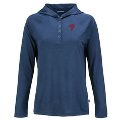Philadelphia Phillies Cutter & Buck Women's Coastline Epic Comfort Eco Recycled Hoodie Raglan Long Sleeve T-Shirt - Navy - MLB Lifestyle