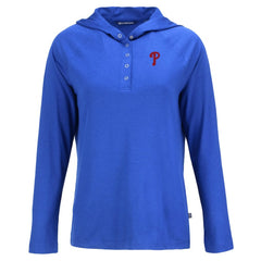 Philadelphia Phillies Cutter & Buck Women's Coastline Epic Comfort Eco Recycled Hoodie Raglan Long Sleeve T-Shirt - Royal - MLB Lifestyle