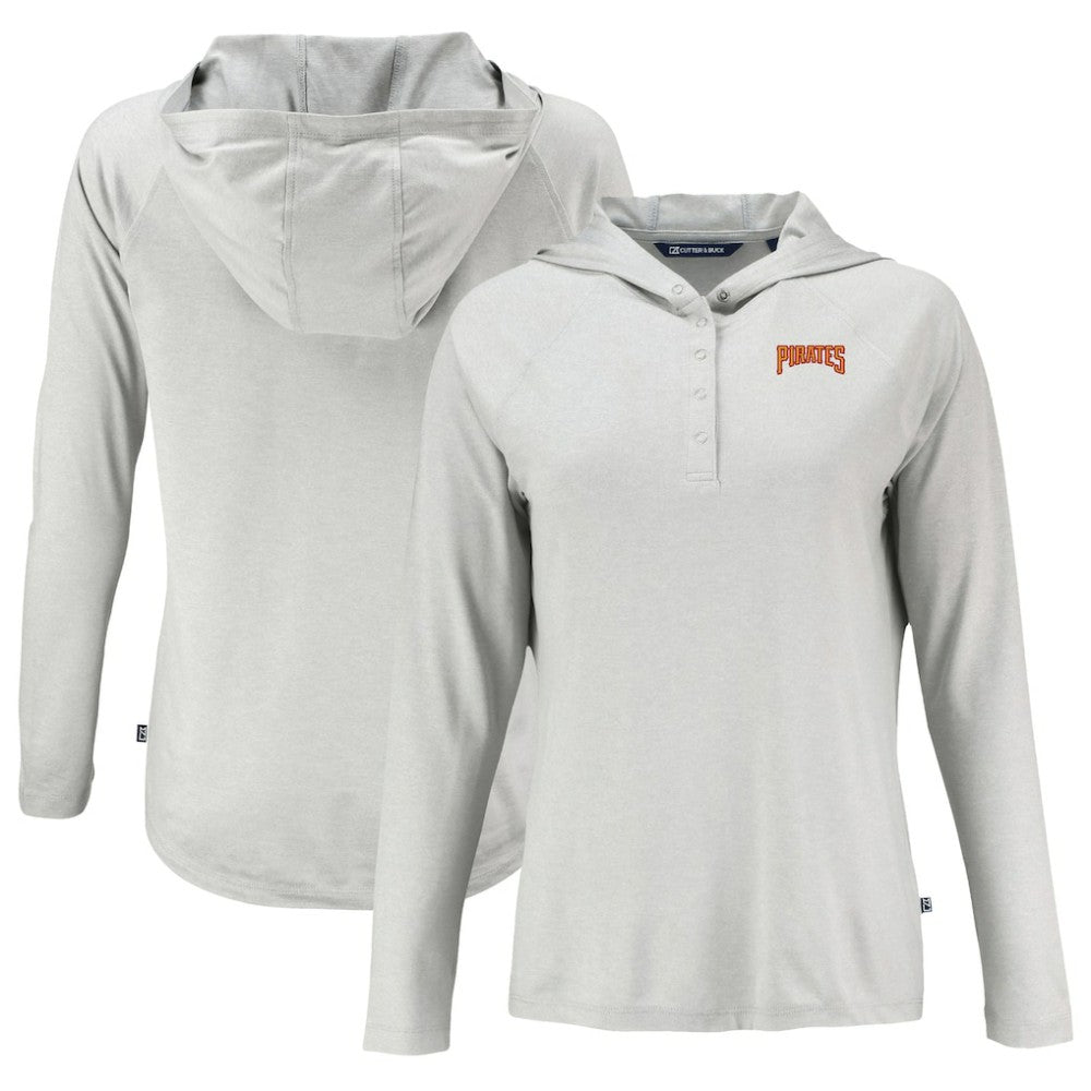 Pittsburgh Pirates Cutter & Buck Women's Cooperstown Collection Coastline Epic Comfort Eco Recycled Hoodie Raglan Long Sleeve T-Shirt - Gray - MLB Lifestyle