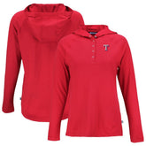 Texas Rangers Cutter & Buck Women's Coastline Epic Comfort Eco Recycled Hoodie Raglan Long Sleeve T-Shirt - Red - MLB Sale