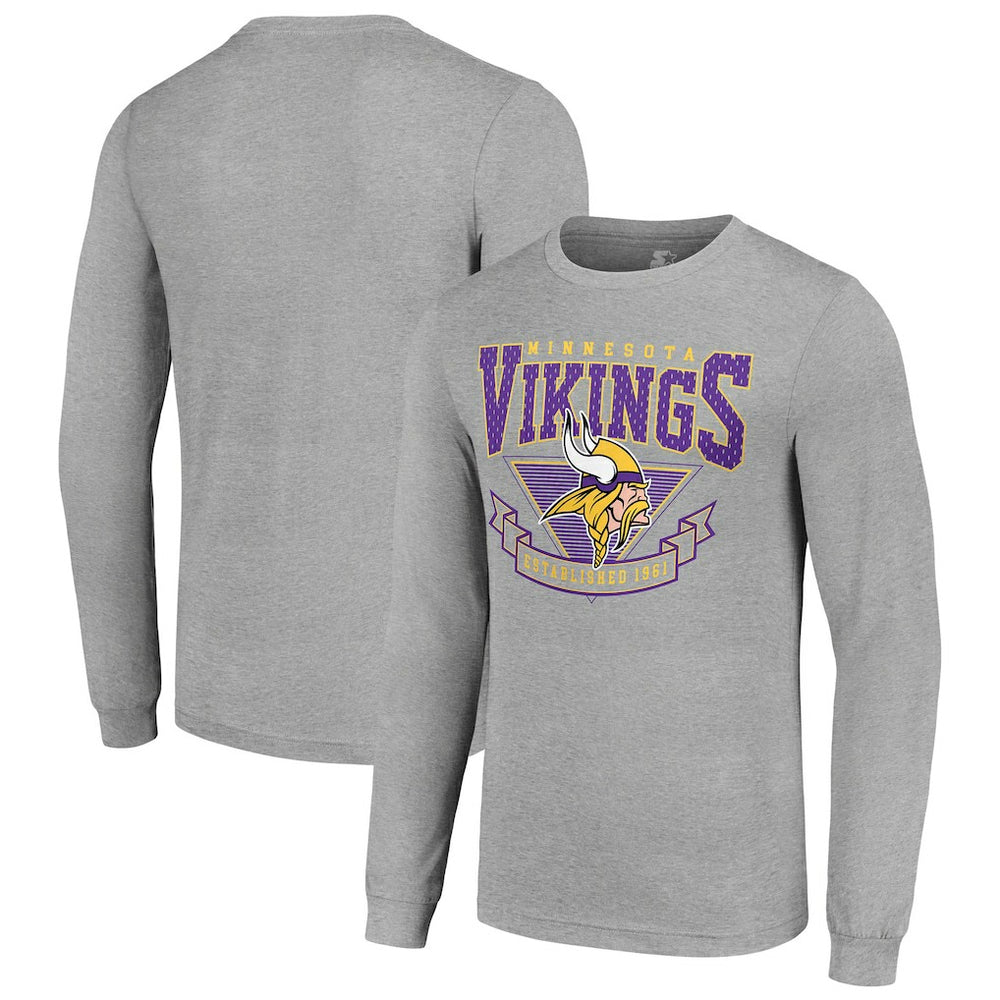 Minnesota Vikings Starter '80s Inspired Team Logo Long Sleeve T-Shirt Heather Gray