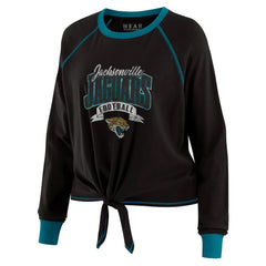 Jacksonville Jaguars WEAR by Erin Andrews Women's Tie-Front Long Sleeve Top Black/Teal