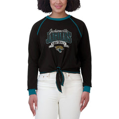 Jacksonville Jaguars WEAR by Erin Andrews Women's Tie-Front Long Sleeve Top Black/Teal