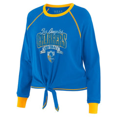 Los Angeles Chargers WEAR by Erin Andrews Women's Tie-Front Long Sleeve Top Powder Blue/Yellow