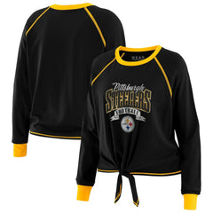 Pittsburgh Steelers WEAR by Erin Andrews Women's Tie-Front Long Sleeve Top Black/Gold