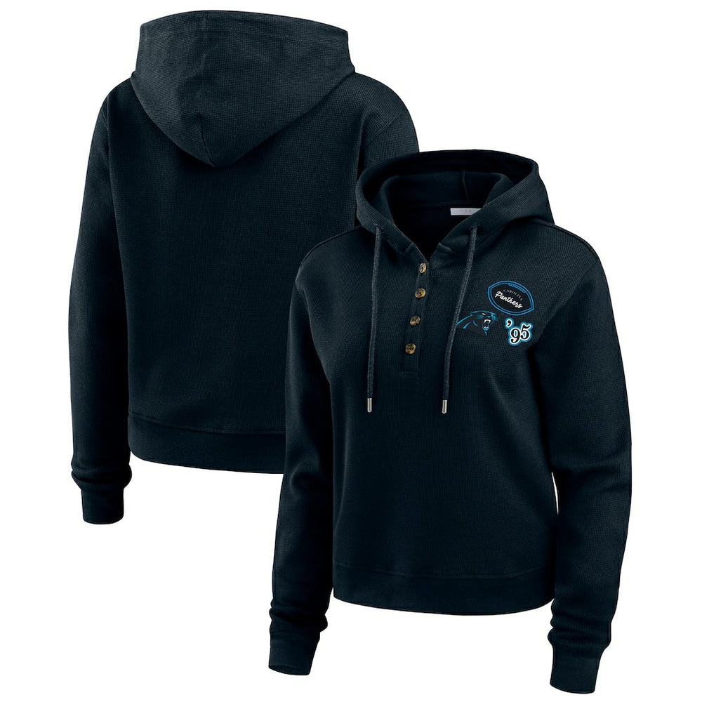 Carolina Panthers WEAR by Erin Andrews Women's Waffle Hoodie Pullover Top Navy