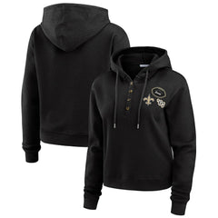 New Orleans Saints WEAR by Erin Andrews Women's Waffle Hoodie Pullover Top Black