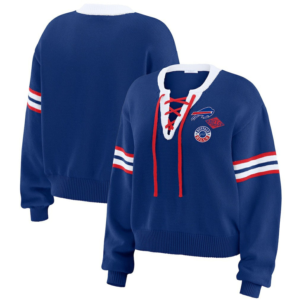 Buffalo Bills WEAR by Erin Andrews Women's Lace-Up Pullover Sweatshirt Royal