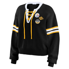 Pittsburgh Steelers WEAR by Erin Andrews Women's Lace-Up Pullover Sweatshirt Black