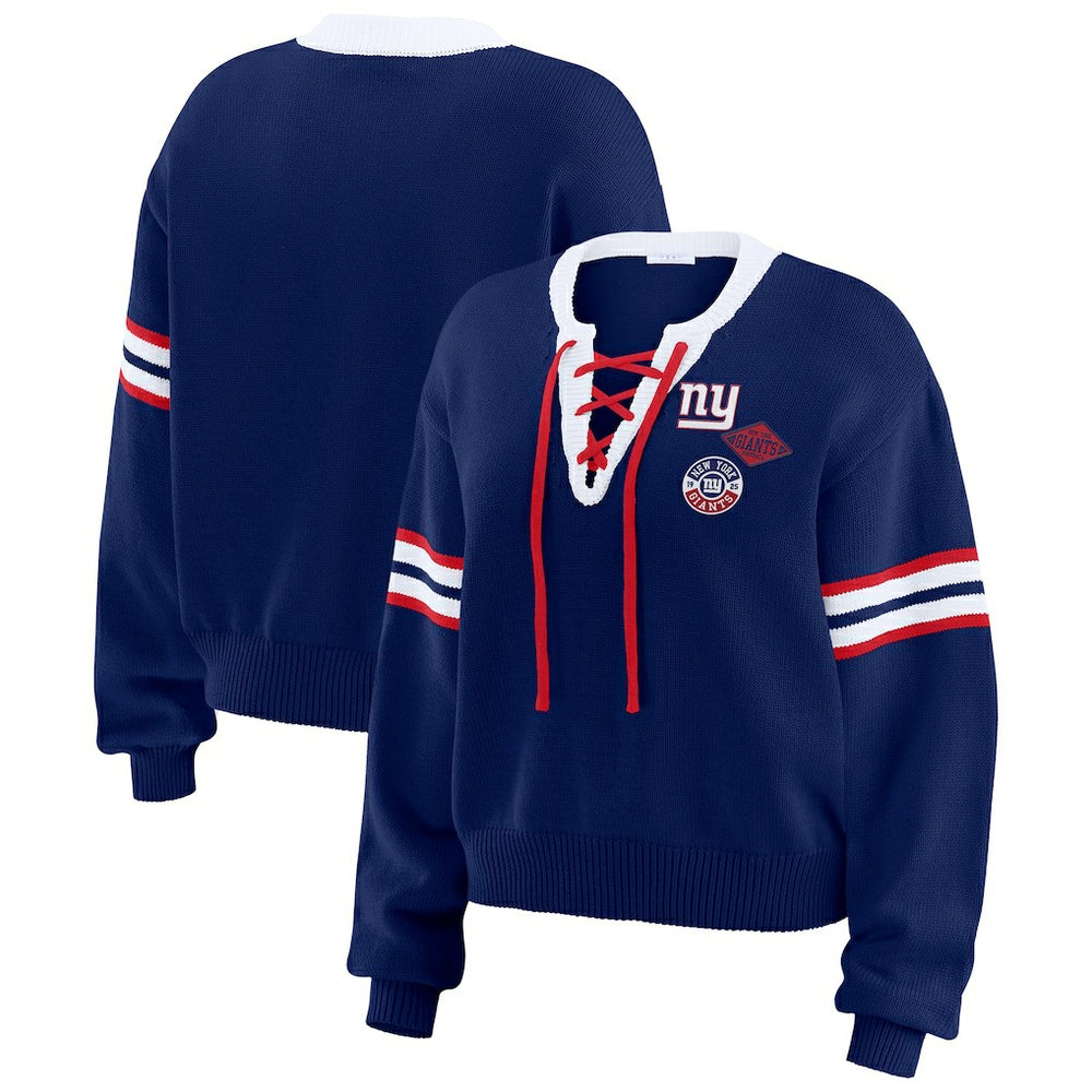 New York Giants WEAR by Erin Andrews Women's Lace-Up Pullover Sweatshirt Royal
